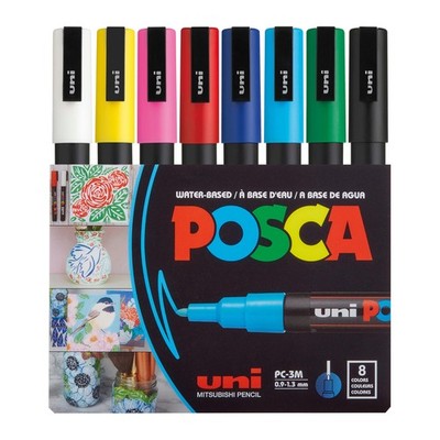 Uni Posca Paint Markers, 3M Fine Point Acrylic 8 Multicolor