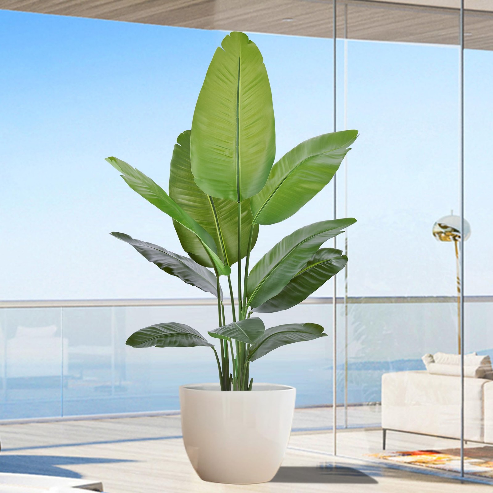Artificial Bird of Paradise Plant 5Ft, Floor Silk Banana Leaf Plant with 10 L...