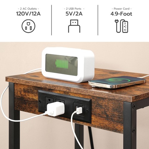 Tall Side Table with Charging Station, 28.7" H Industrial Telephone End Table... - Picture 4 of 9
