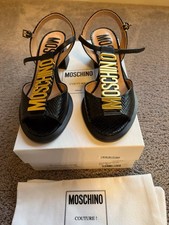 Moschino Logo Snake Embossed Leather Heel Sandals Size 6 Brand New