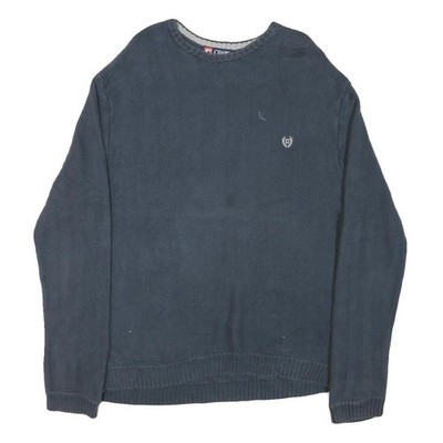 CHAPS Herren Blau Schlichter Rundhals Basic Strickpullover XL Baumwoll-Mix