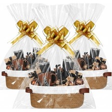 3 Pack Small Woven Basket Gift Empty 12x8x5 Inch Cotton Rope Bin White Brown