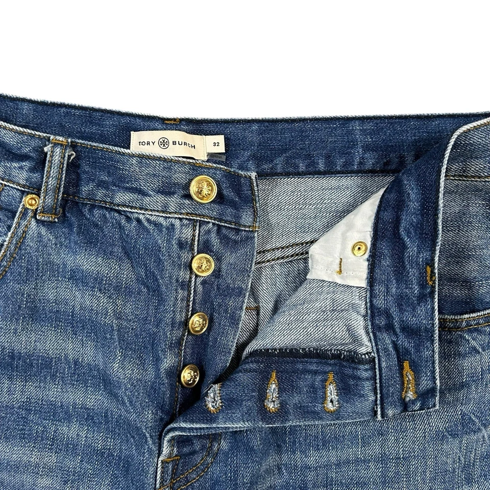 Jean Denim Clásico Tory Burch Vintage Lavado Talla 32 Frágil No $298 Botón Mosca Foto 3 de 4