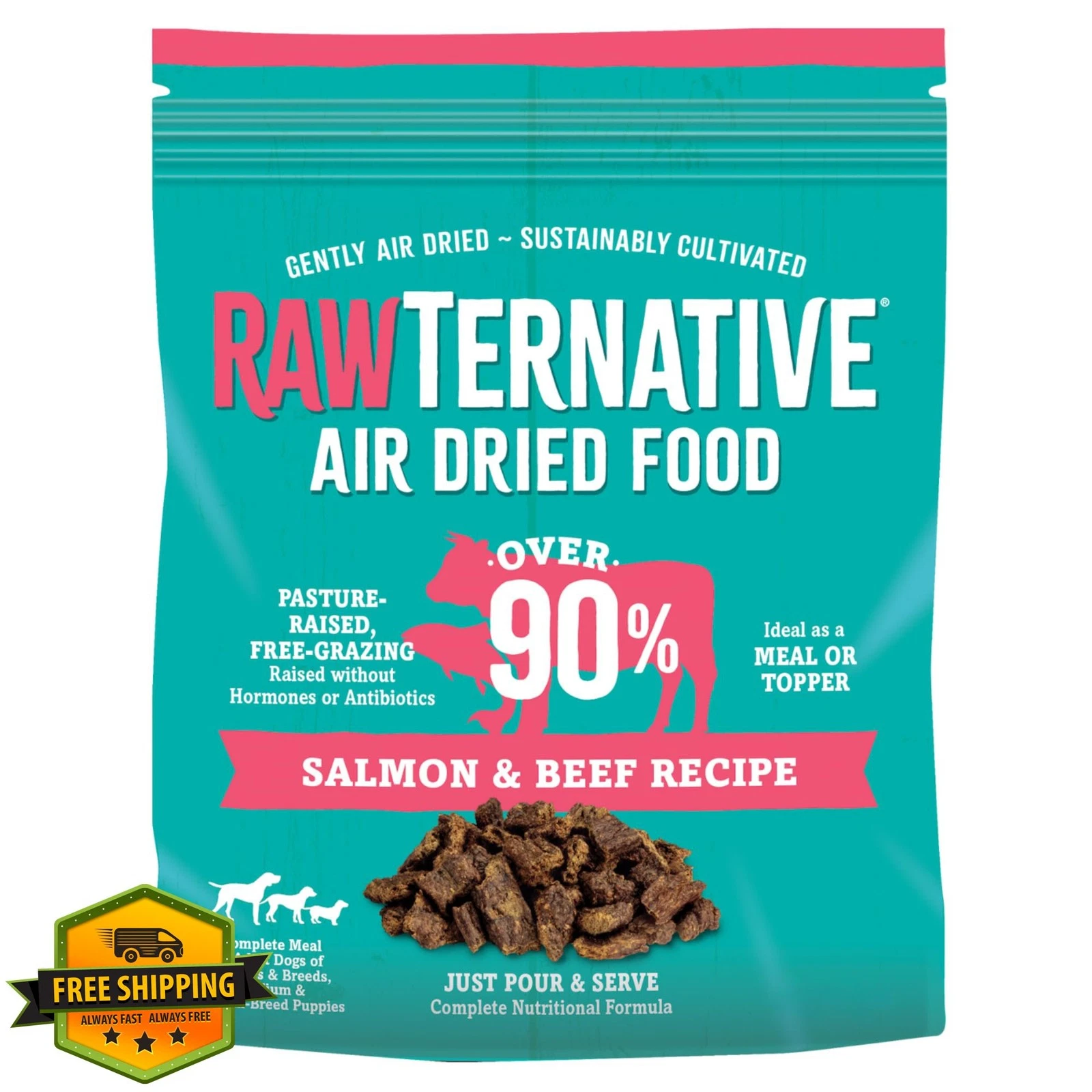 RawTernative Air Dried Dog Food Salmon Beef Grain Free 1lb Bag