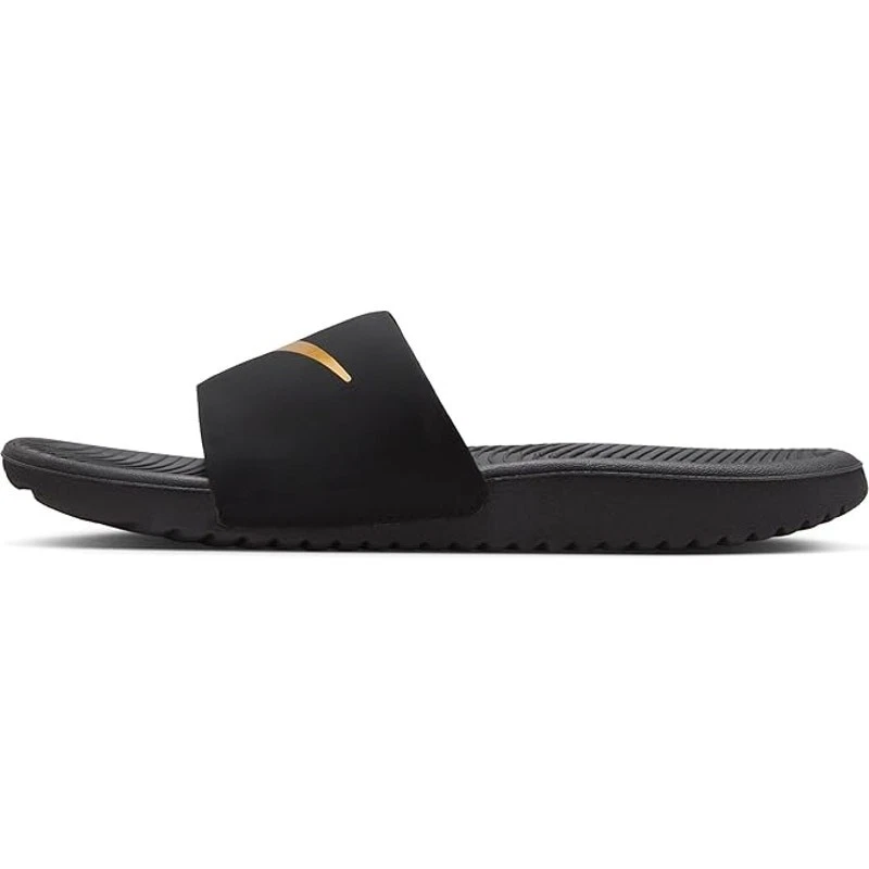 Sandalo Nike unisex Kawa Slide nuovo con etichette nero oro metallizzato 5 bambini grandi