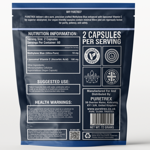 Methylene Blue 10mg + Liposomal Vitamin C 120 Vegan Capsules UK Made - Picture 2 of 2