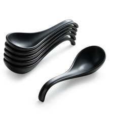 Asian Soup Spoons, 6.5 Inch Ceramic Chinese Soup Spoons for Cereal, Black