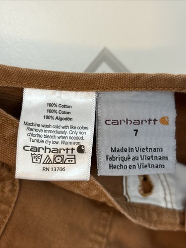 Nice Carhartt Canvas Bib Overall Kids 7 Brown Outdoor Casual - Picture 3 of 7