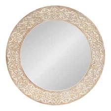 Kate and Laurel Engrahm Rustic Engraved Wooden Round Mirror, 26 Inch Diameter...