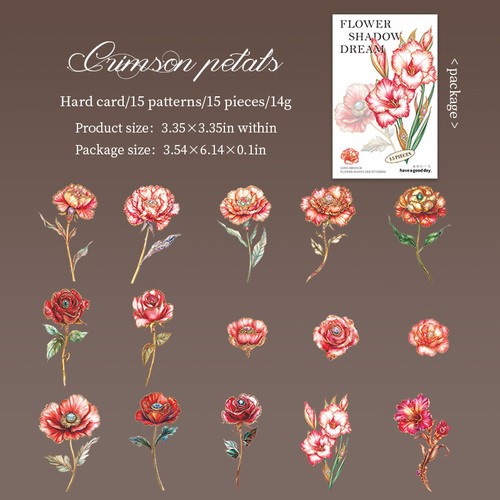 15 Piezas Pegatinas Flores Vintage Diario Chatarra Álbum de Tarjetas Álbum de Recortes Artesanías - Imagen 10 de 13