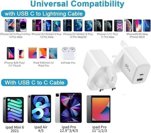 Prise Chargeur Adaptateur Pour IPHONE 16 15 14 13 12 Pro Max 20W Rapide Mural de - Photo 9 sur 25