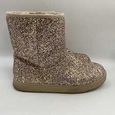 Cat  Jack Girls Biege Glitter Zip Booties Faux Fur Lined Size 5