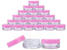 25 Pieces 3 Gram/3ml Plastic Round Clear Sample Jar Containers with Pink Lids