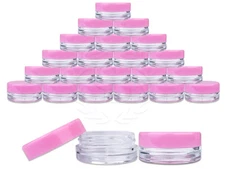 25 Pieces 3 Gram/3ml Plastic Round Clear Sample Jar Containers with Pink Lids 