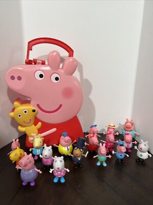 2003 peppa pig figure lot of 17 with carrying case no duplicates