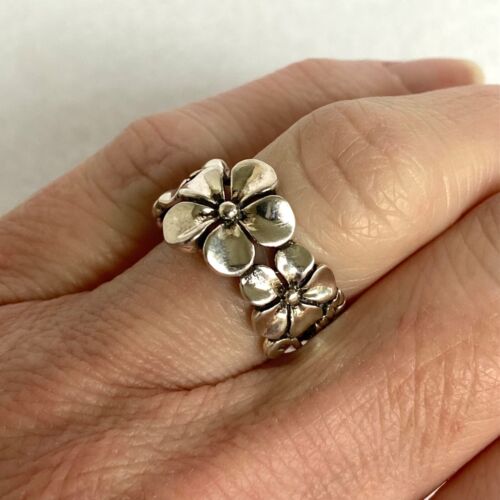 Sterling Silver 925 Floral Plumeria Flower Band Ring Hawaiian Style Sz 6.75 - Picture 3 of 19