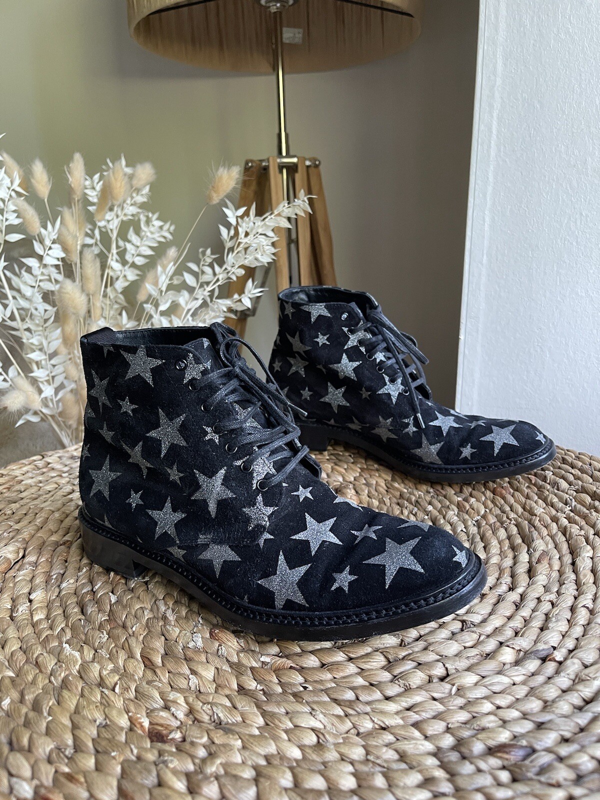 Stivali Yves Saint Laurent Lolita neri scamosciati con stelle glitter EU 38 5 UK 5 5