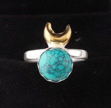 Natural Blue Turquoise Gemstone 925 Stamped Silver Ring All Size Gift For Her EA