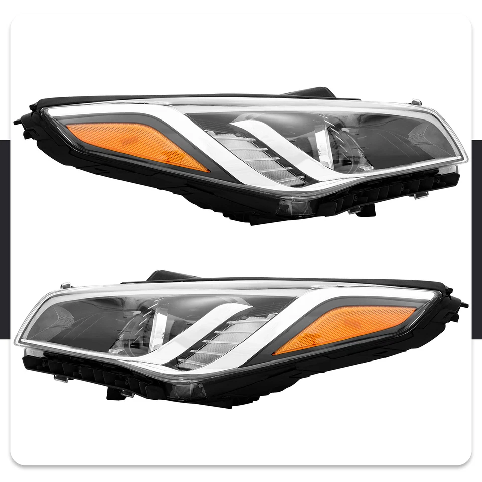 Fit For 2015 2016 2017 Hyundai Sonata Chrome Halogen Headlight Headlamp Pair - Image 2 of 4