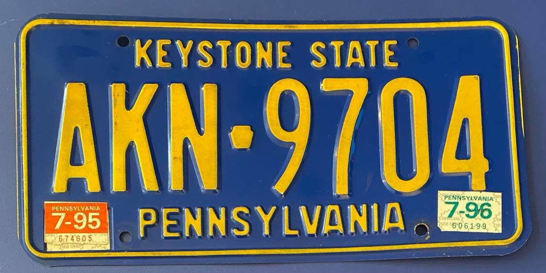 Pennsylvania 1996 KEYSTONE STATE License Plate AKN-9704