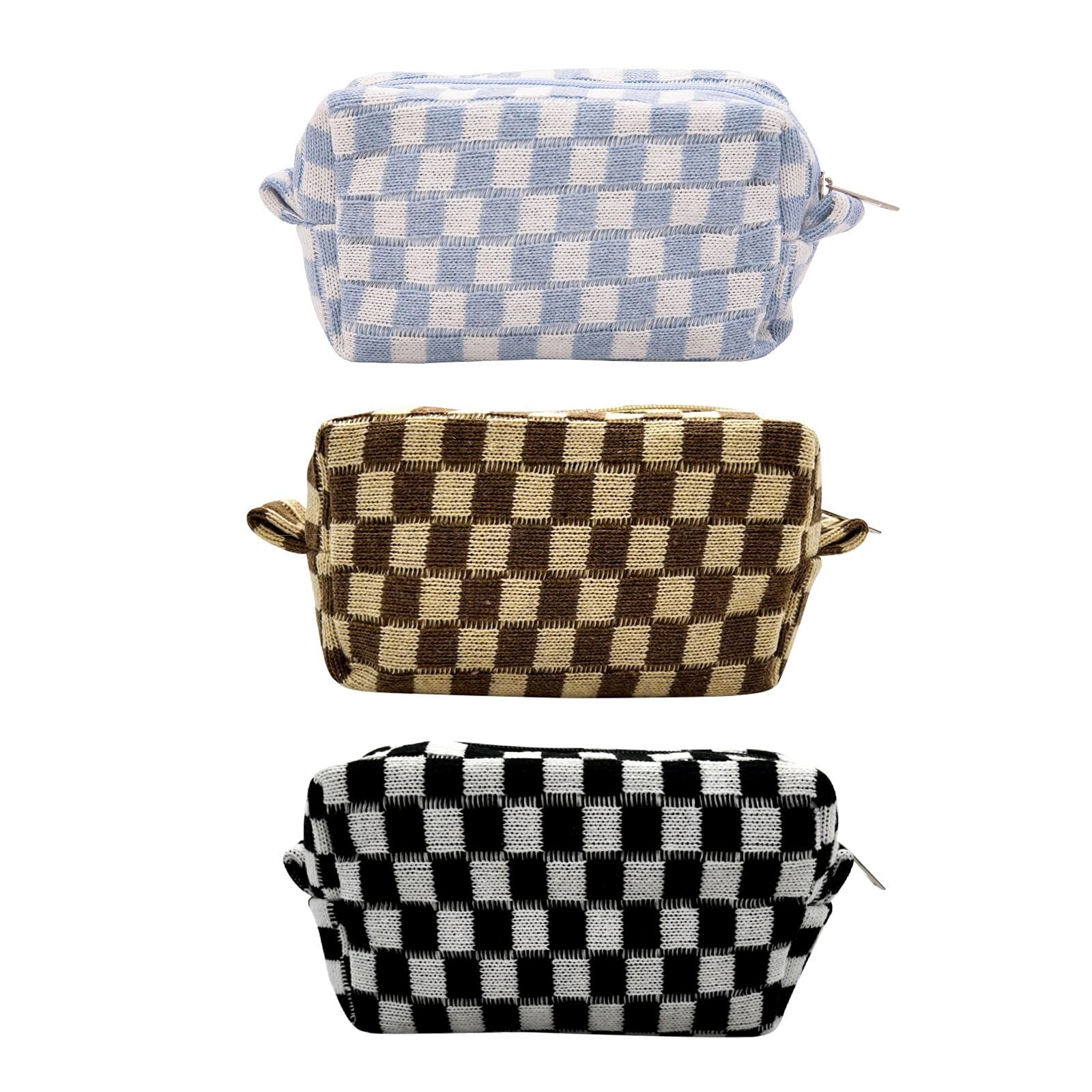 Checkered Makeup Bag Large Capacity Travel Cosmetic Organizer Toiletry Case-image