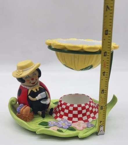 Partylite Porcelain Whimsical Ladybug Picnic Flowered Wax Warmer - Picture 5 of 11