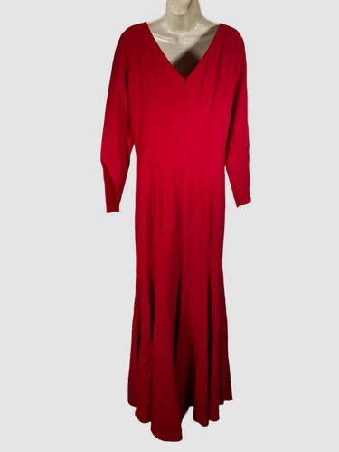 $3690 Carolina Herrera Women's Red V-Neck 3/4 Sleeve Stretch Gown Dress Size 10 - Picture 2 of 3