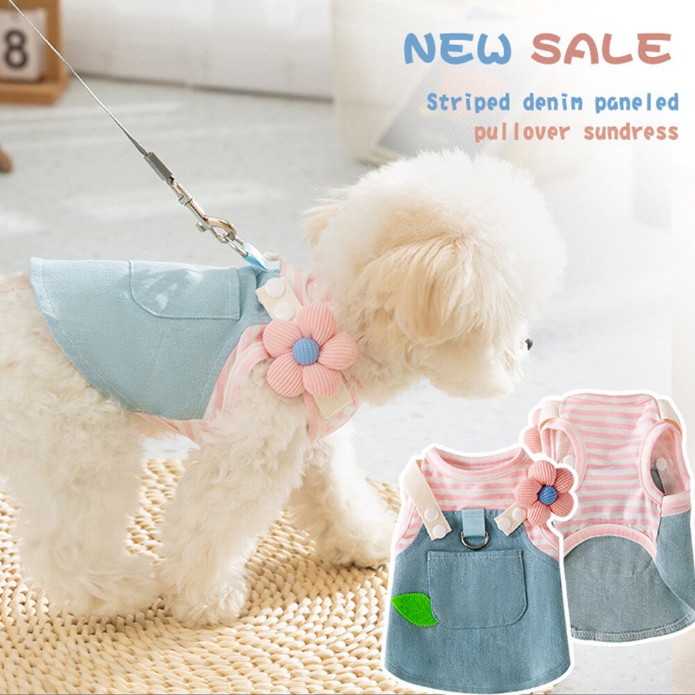 white christmas dresses Dog Denim Dress With Leash Ring, Puppy Bowknot Lace Mesh Princess Skir –  Petocart main image 0