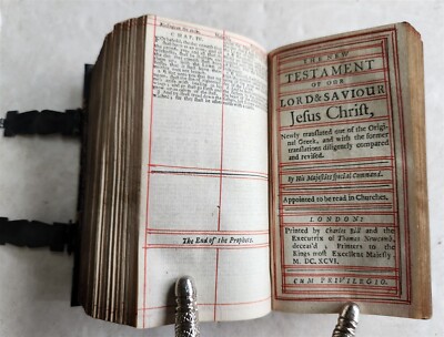 1697 BIBLE in ENGLISH OLD & NEW TESTAMENT antique w/ SILVER