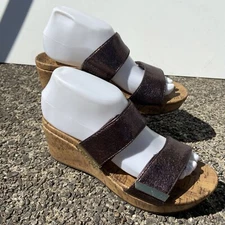 Vionic Pepper Womens 7 W Wedge Slip On Metallic Brown Leather Platform Sandals