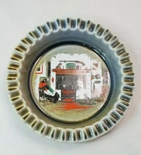 Vintage Irish Porcelain Green Ashtray by Wade Co Armagh Lady Knitting Fireplace