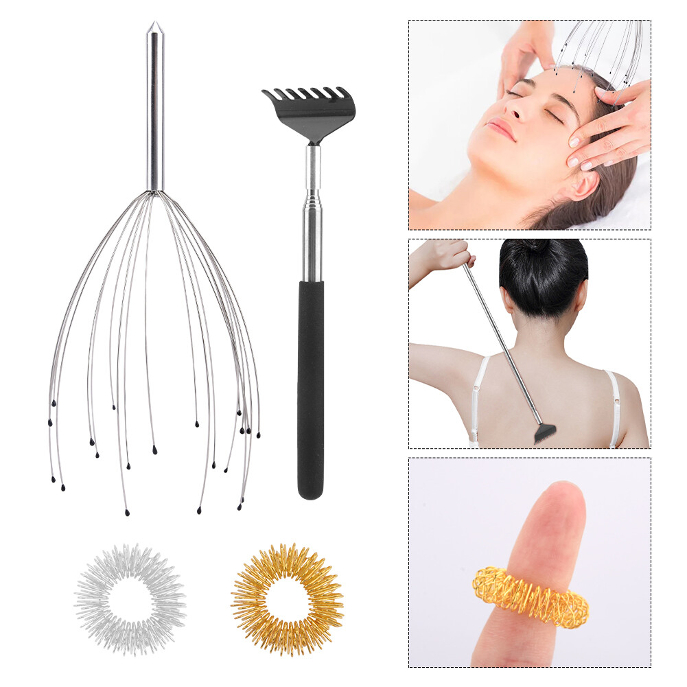 Scalp Massager Set Gentle Handheld Finger Rings Back Scratcher Hair