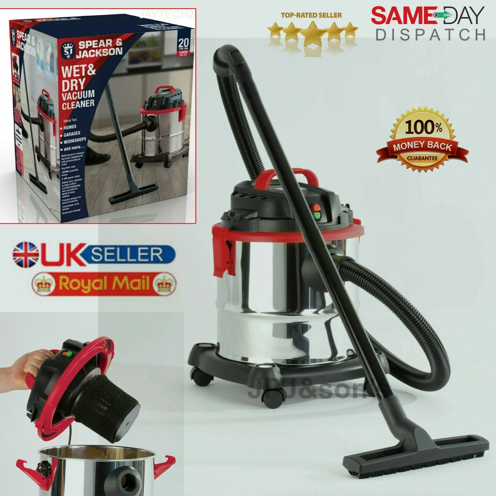 Spear & Jackson Vacuum Cleaner 20L Blower Filter Floor Care Wheeled Wet