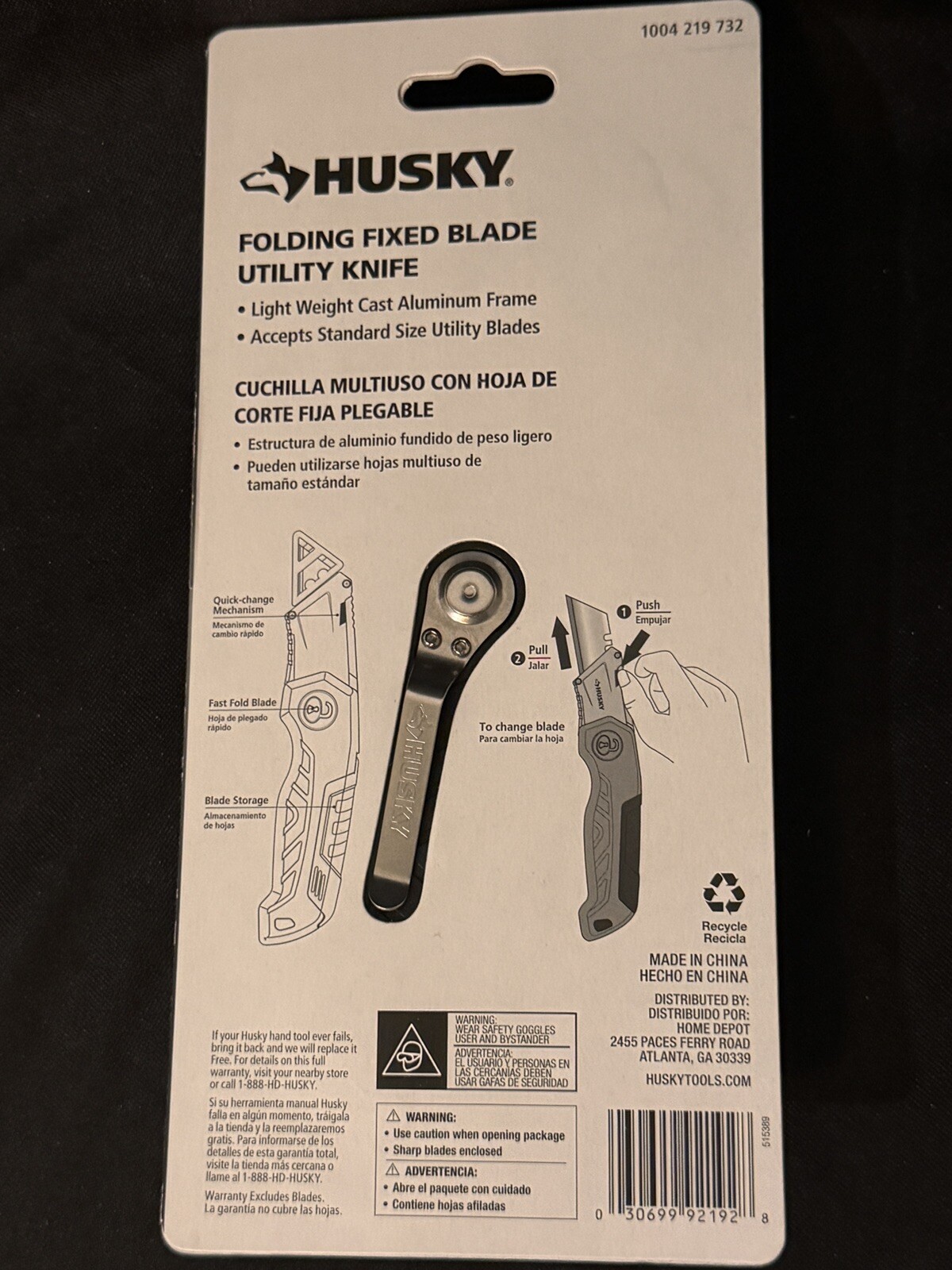 Husky - Fixed Blade Utility Knife - Comfort Grip Handle Holds 2 Blades NEW