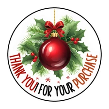30 CHRISTMAS THANK YOU FOR YOUR PURCHASE STICKERS ENVELOPE SEALS LABELS 1.5"