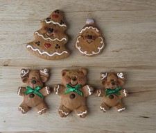 Painted CERAMIC GINGERBREAD ORNAMENTS LOT of 5