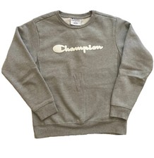 Gray Champion Crew Neck Fleece Sweatshirt Kids Large White Signature Light Used