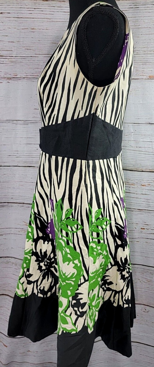 Julian Taylor Fit & Flare Dress Womens Sz 6 Zebra Floral Sleeveless Zipper