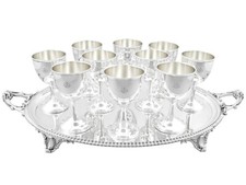 Antique American Coin Silver Tray and Sterling Silver Goblets