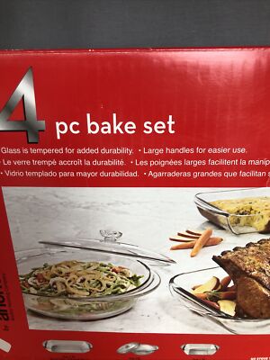 Vintage Fire King Clear Glass 4pc Ovenware Baking Set Original Box