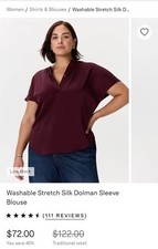 Quince Washable Silk Dolman Sleeve Blouse Size 1X Color Wine Tasting Red