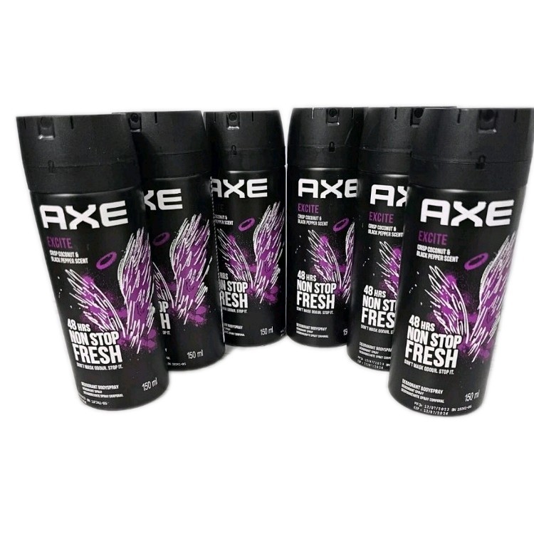 6 AXE Deodorant Body Spray EXCITE 48HR Coconut & Black Pepper 4oz Aluminum Free