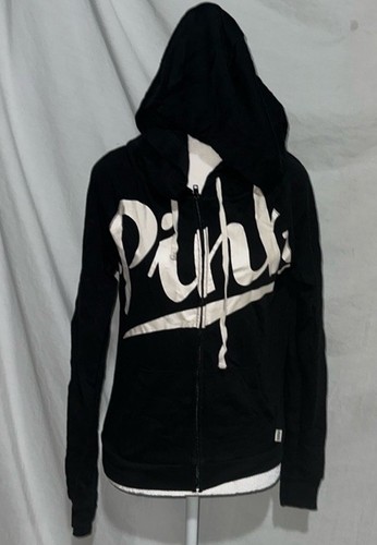 black & white (pearlescent) PINK Victoria's Secret hooded zip up jacket size xs