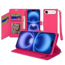 For iPhone Air Case PU Leather Phone Wallet with Wrist strap  Tempered Glass