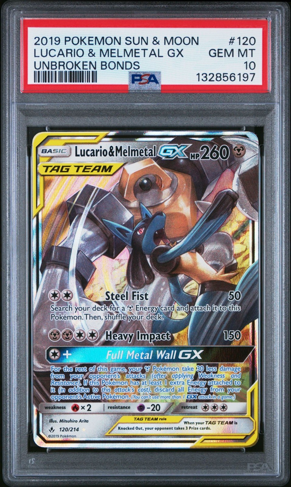 PSA 10 Lucario & Melmetal GX 120/214 Sm-Unbroken Bonds Holo