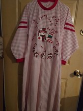 Twilight Time Christmas Long Nightgown Red White Bears Bell Candy Canes Bows