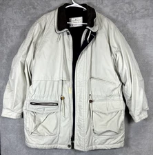 LONDON FOG Vintage 90s Men’s Towne Jacket Coat Lt. Beige w/Brown Trim Size L