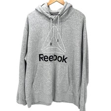 Reebok Hoodie Mens 2XL XXL Sweatshirt Gray Pullover Logo Long Sleeves