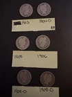 Barber Quarters Lot Of 6-1902 1904-O 1905 1906 1908-O 1908-D 90% Silver