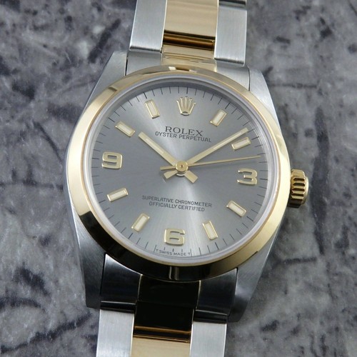 Rolex Oyster Perpetual Ref. 67483 YG/SS Automatic Silver Gray Dial 30.5mm Unisex